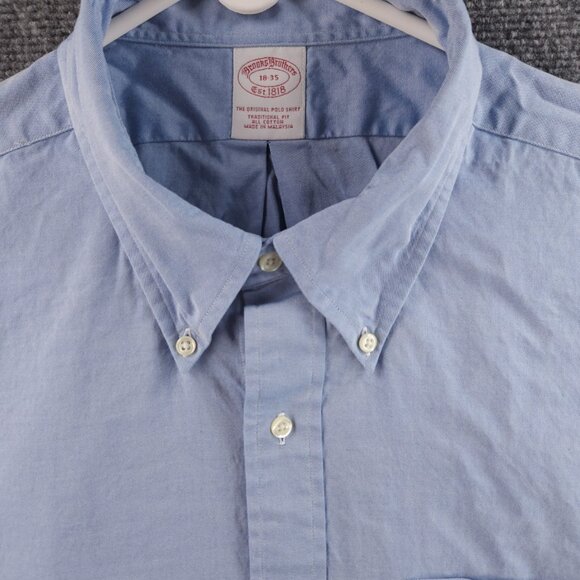 Brooks Brothers 18 35 Button-Down Cotton Traditional Blue Solid Pocket Shirt Men - Picture 1 of 16